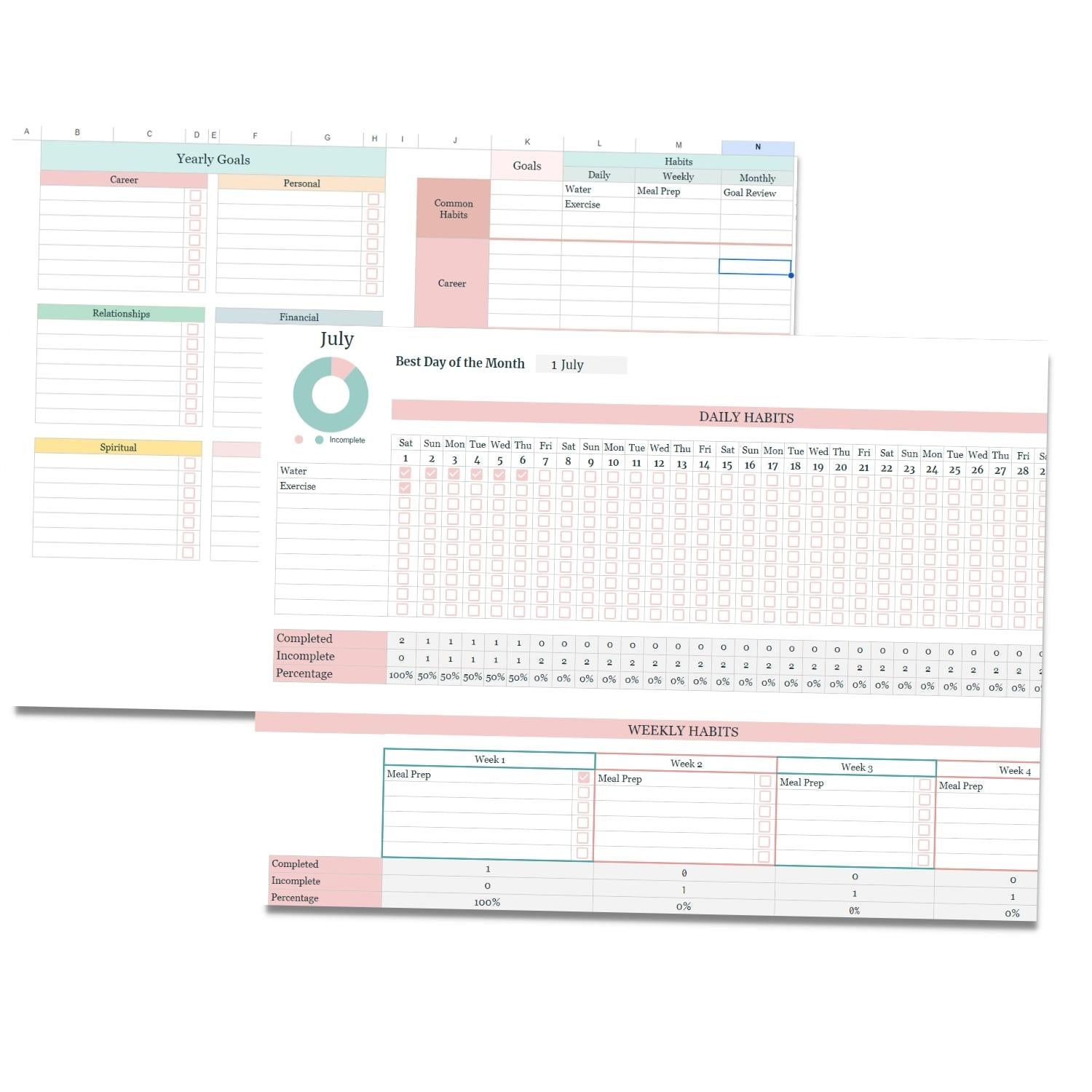 Mockup of Healthy Habit Tracker showing two of the tabs up close