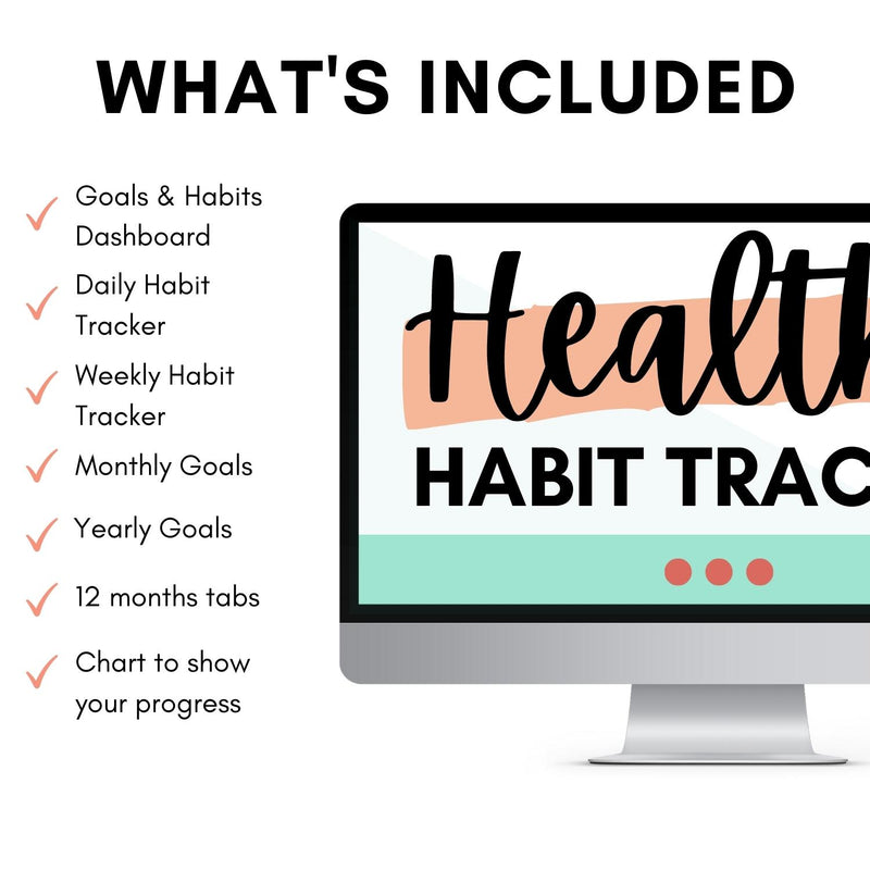 Mockup of Healthy Habit Tracker showing what is included with the product purchase