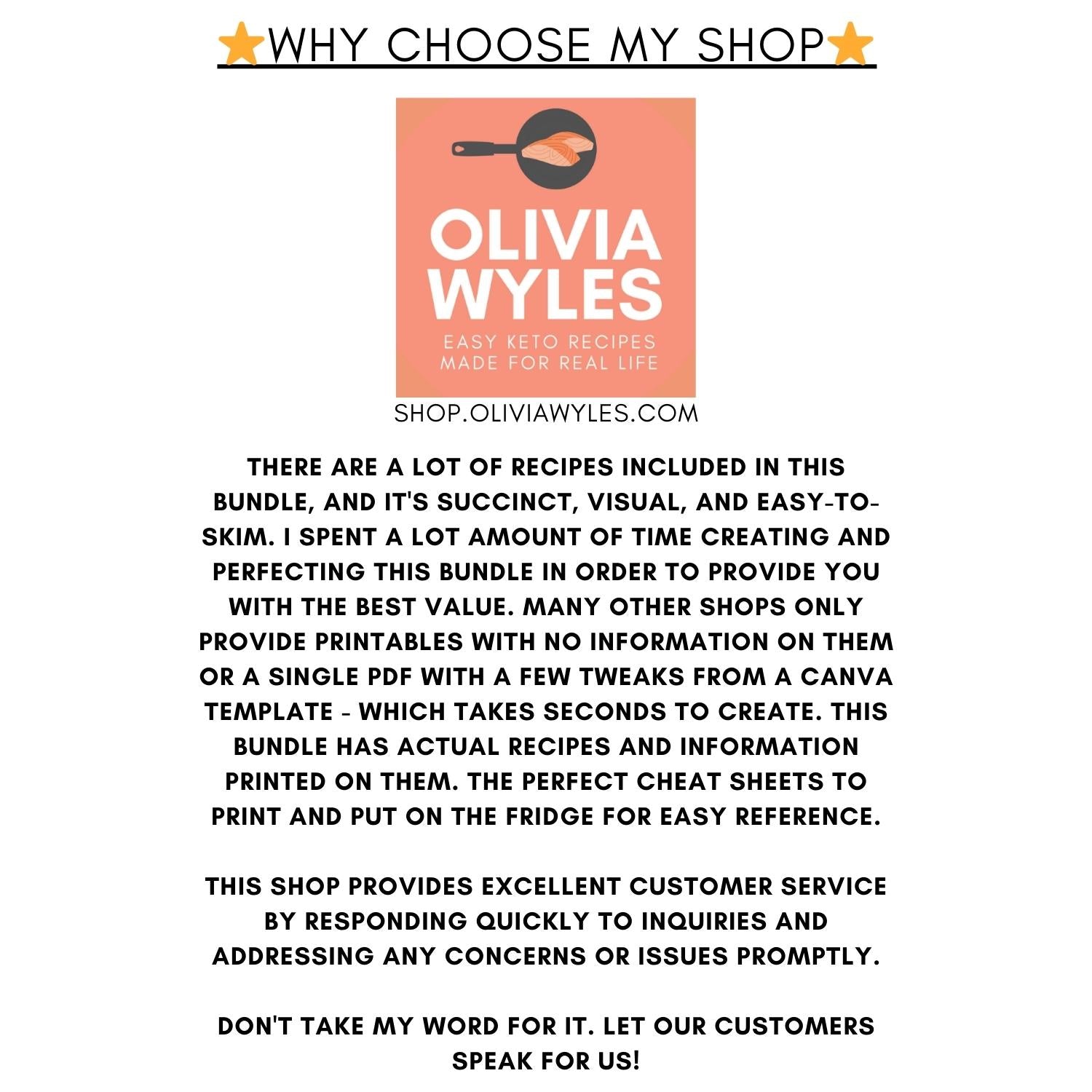 A image of shop logo with paragraphs displaying why this shop is different 