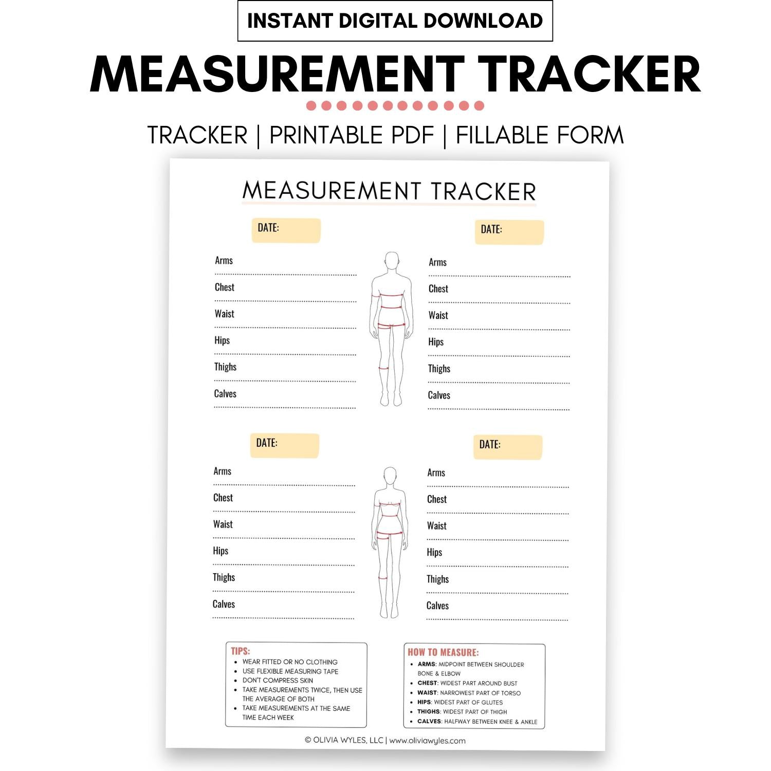 Measurement Tracker | Digital & Printable PDF