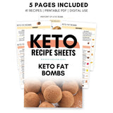 Mockup of Keto Fat Bombs Printable showing there are 5 pages included in this bundle